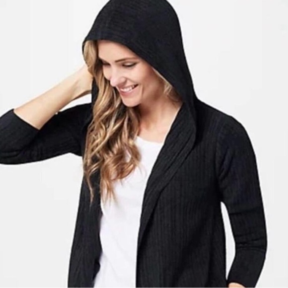 Barefoot Dreams Cozy Chic Lite Hooded Open Front Cardi - Picture 10 of 10